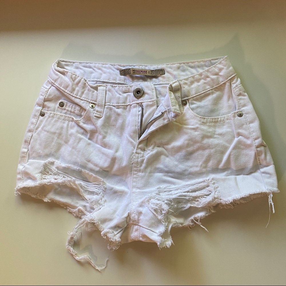 Highway Jeans White Distressed High Waisted Shorts